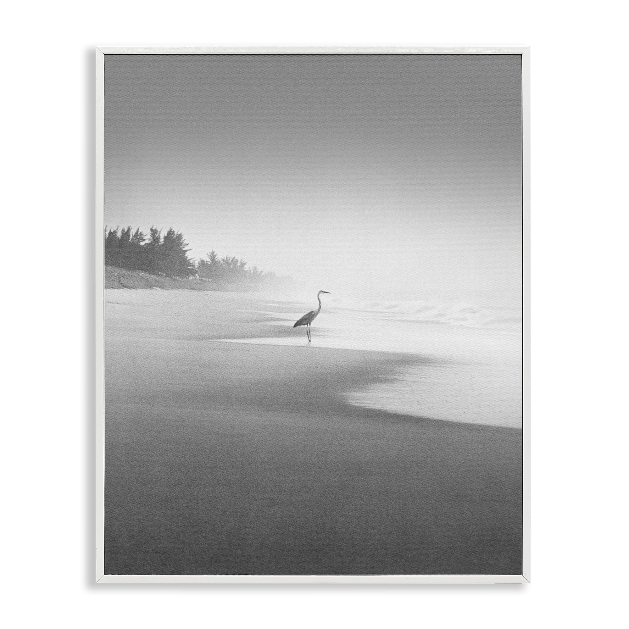 Stupell Industries Heron on Beach Coast Coastal Photography White Framed Art Print Wall Art, 11 x 14