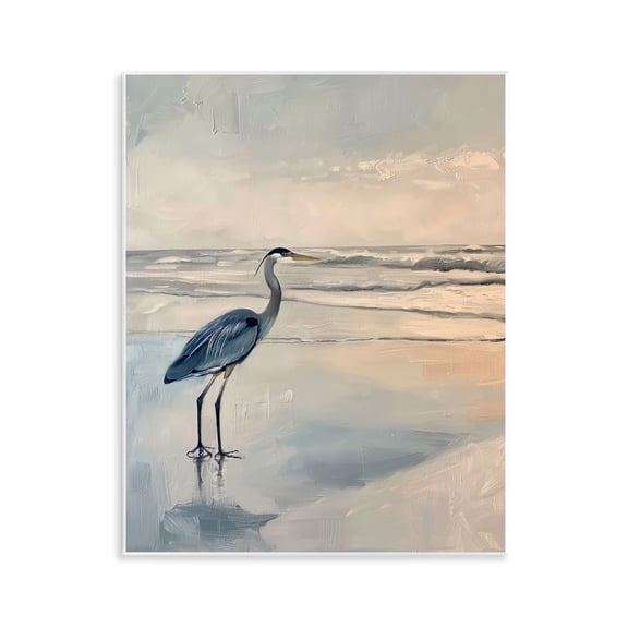 Stupell Industries Heron on Classic Coast Nautical & Beach Painting Unframed Art Print Wall Art, 11 x 14