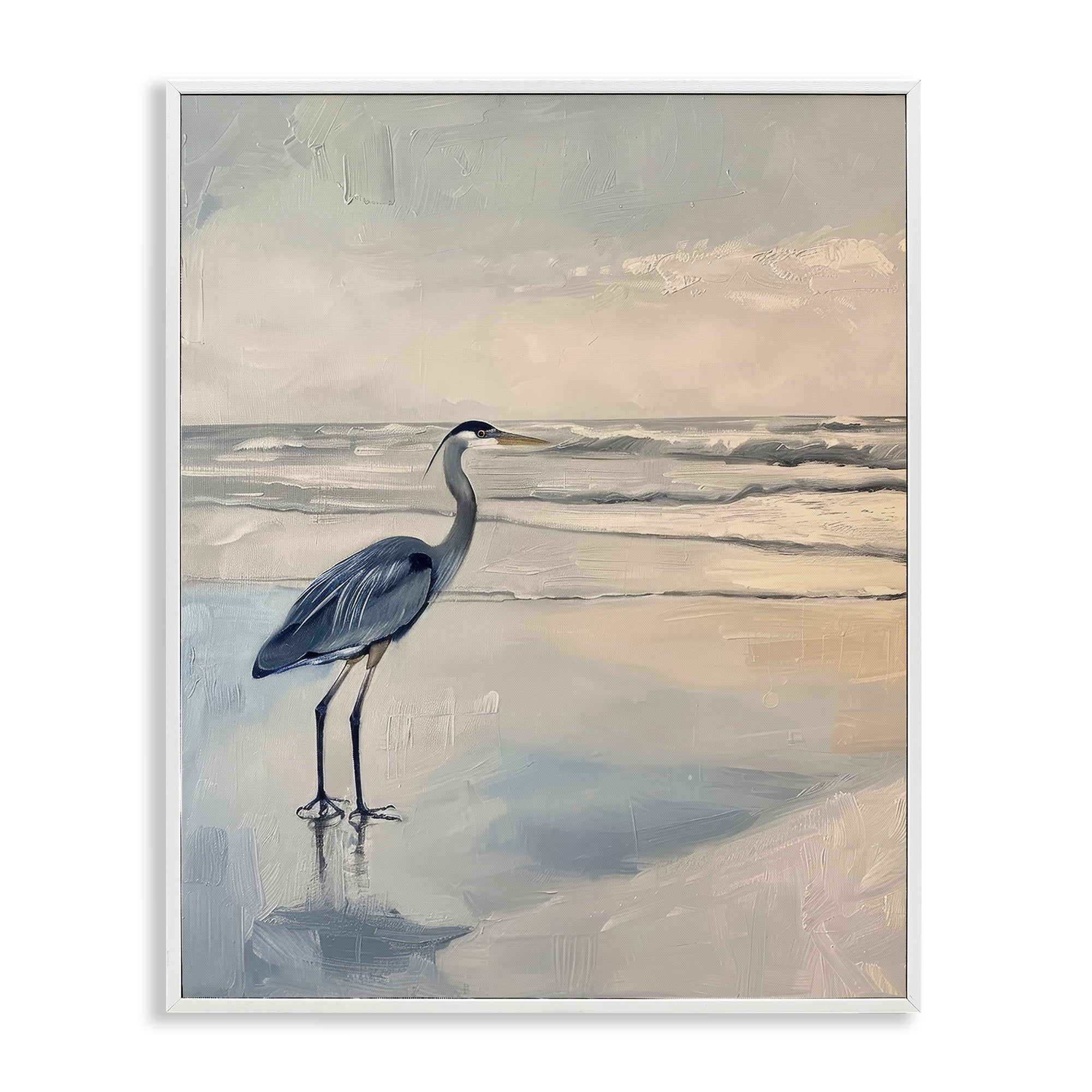 Stupell Industries Heron on Classic Coast Nautical & Beach Painting White Framed Art Print Wall Art, 16 x 20