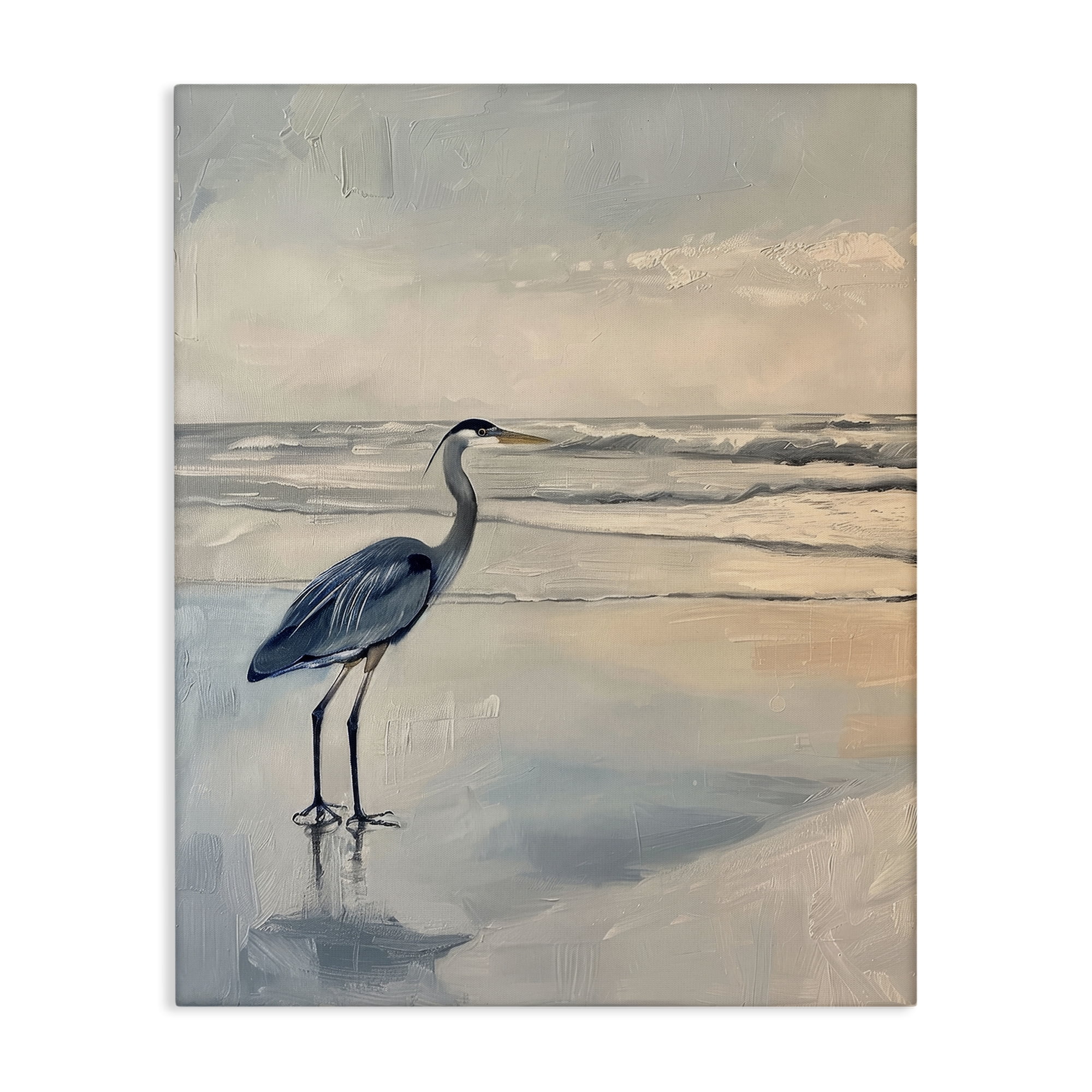 Stupell Industries Heron on Classic Coast Nautical & Beach Painting Wrapped Canvas Art Print Wall Art, 16 x 20