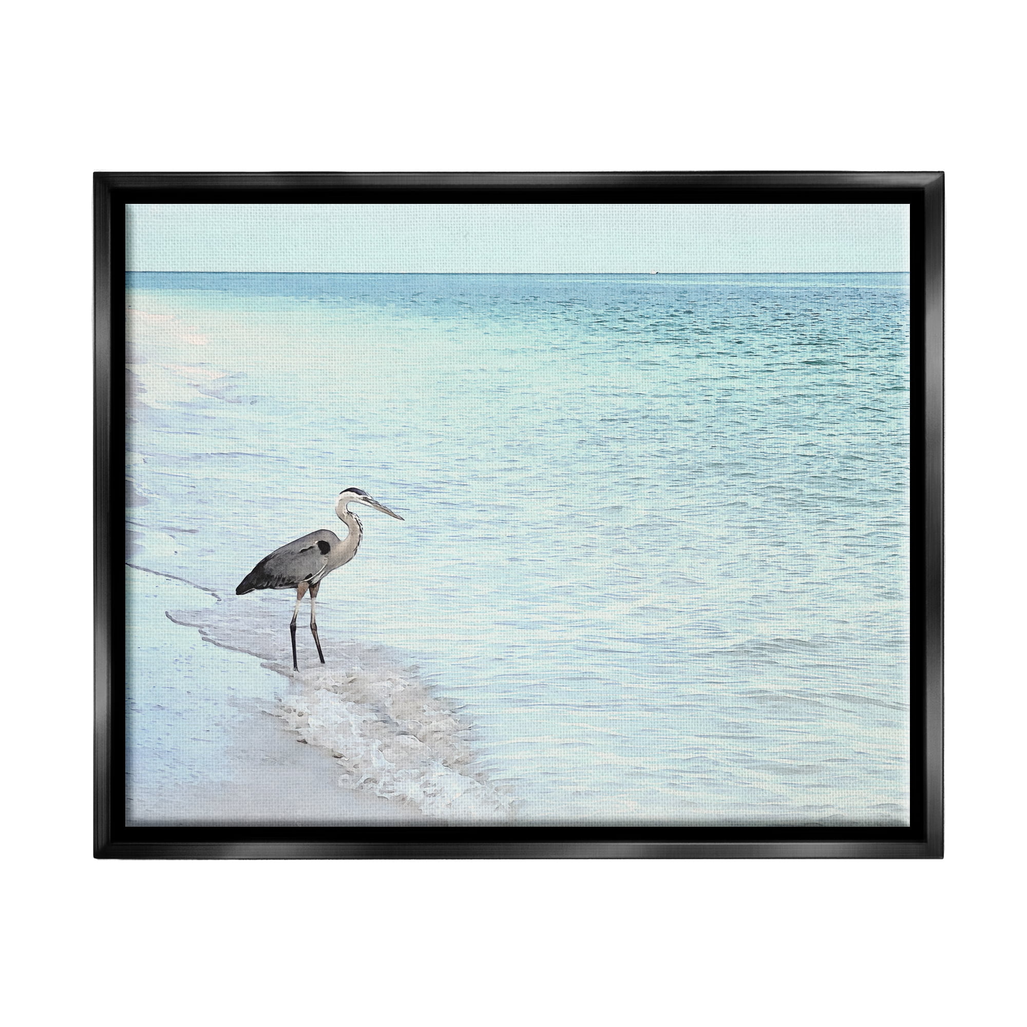 Stupell Industries Heron on Coastline Landscape Photography Black Floater Framed Canvas Art Print Wall Art, 31 x 25