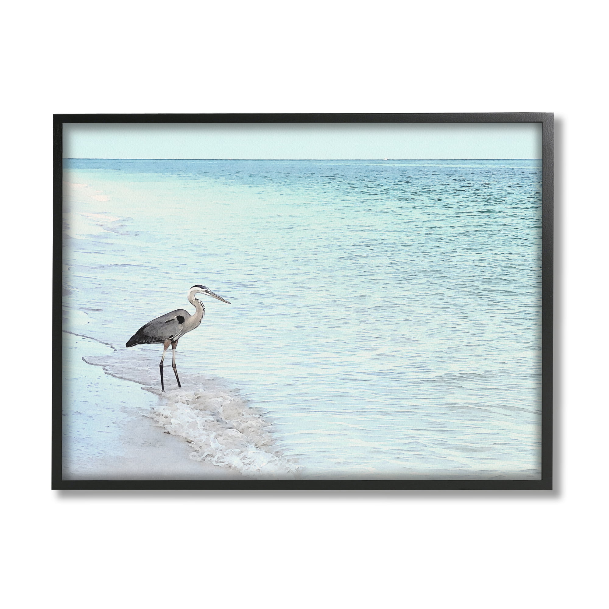 Stupell Industries Heron on Coastline Landscape Photography Black Framed Art Print Wall Art, 20 x 16