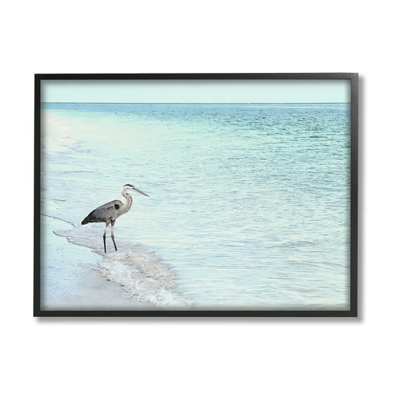 Stupell Industries Heron on Coastline Landscape Photography Black Framed Art Print Wall Art, 20 x 16