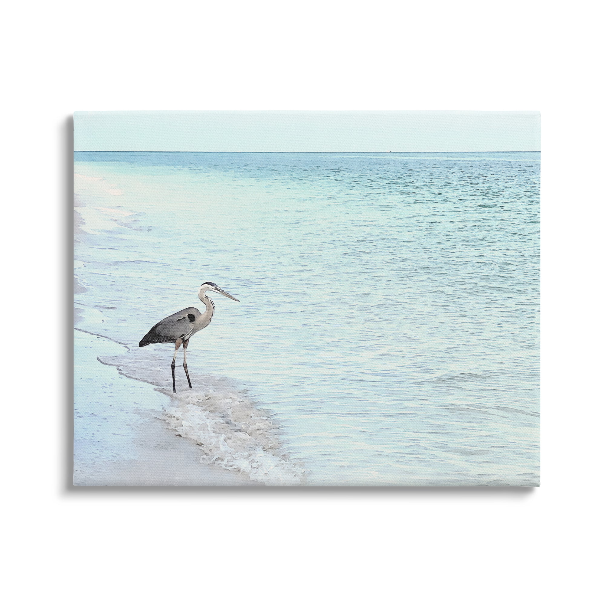 Stupell Industries Heron on Coastline Landscape Photography Gallery Wrapped Canvas Art Print Wall Art, 20 x 16