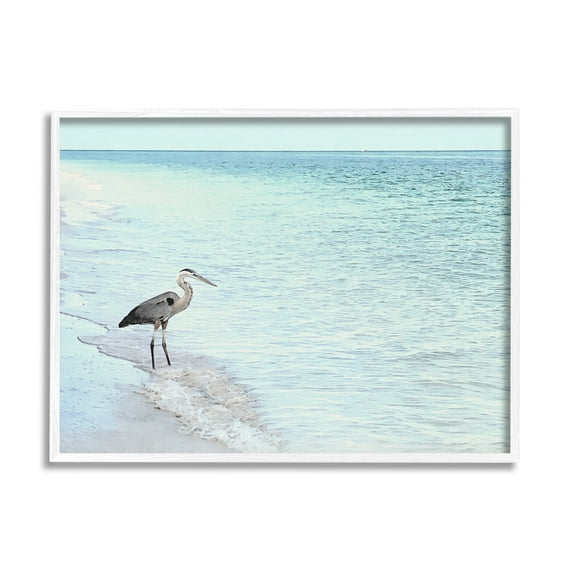 Stupell Industries Heron on Coastline Landscape Photography White Framed Art Print Wall Art, 14 x 11