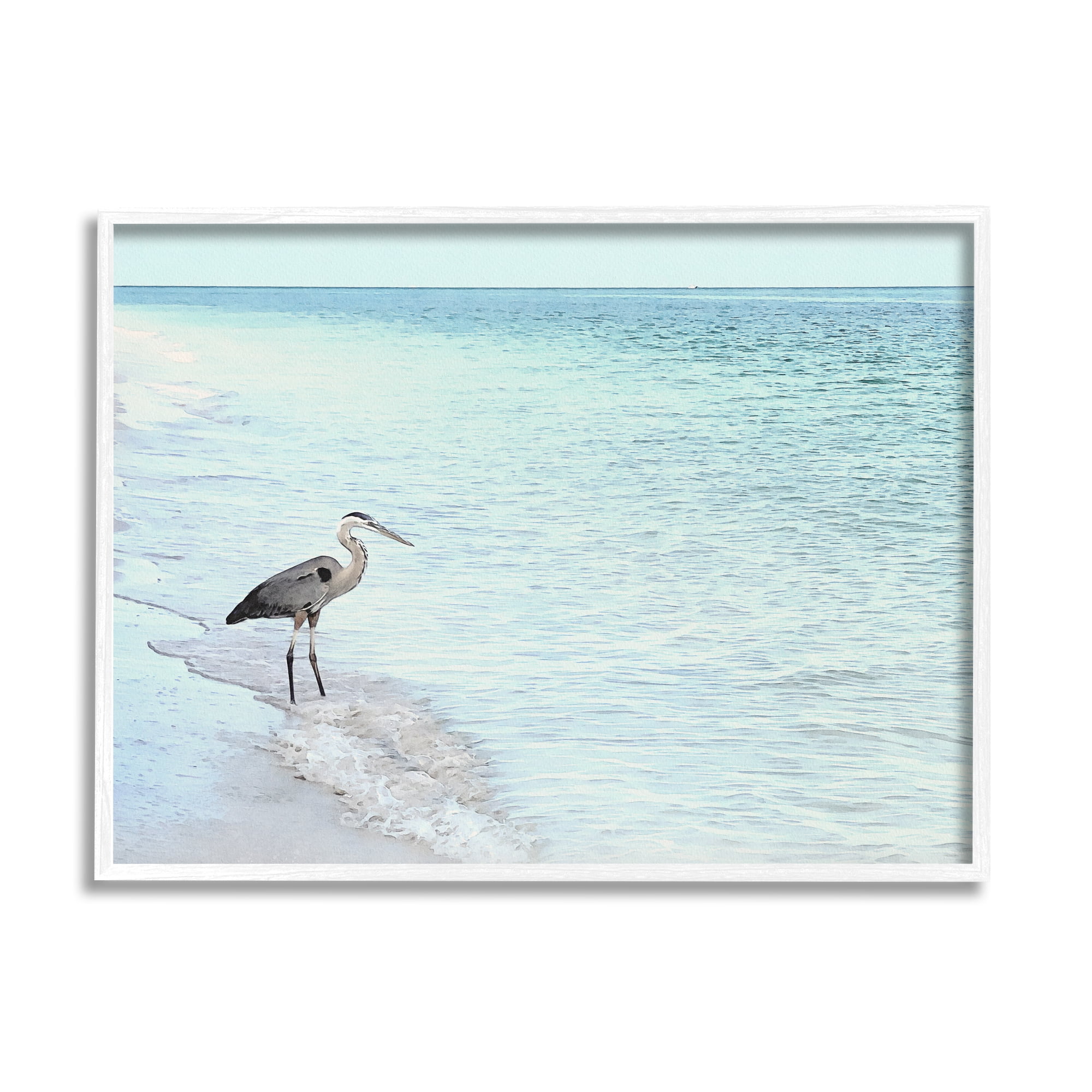 Stupell Industries Heron on Coastline Landscape Photography White Framed Art Print Wall Art, 20 x 16