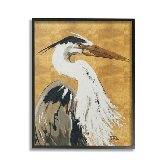 Stupell Industries Heron on Gold Pattern Animals & Insects Painting Black Framed Art Print Wall Art, 16 x 20