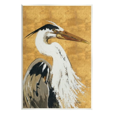 Stupell Industries Heron on Gold Pattern Animals & Insects Painting Unframed Art Print Wall Art, 10 x 15