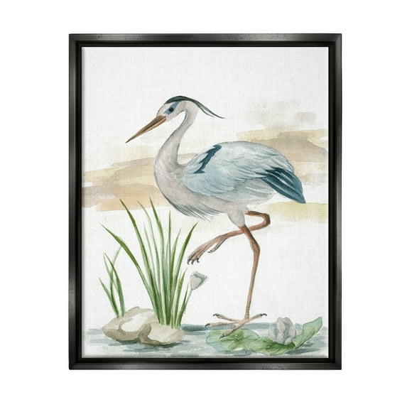 Stupell Industries Heron on Pond Painting Animals & Insects Painting Black Floater Framed Art Print Wall Art, 25 x 31
