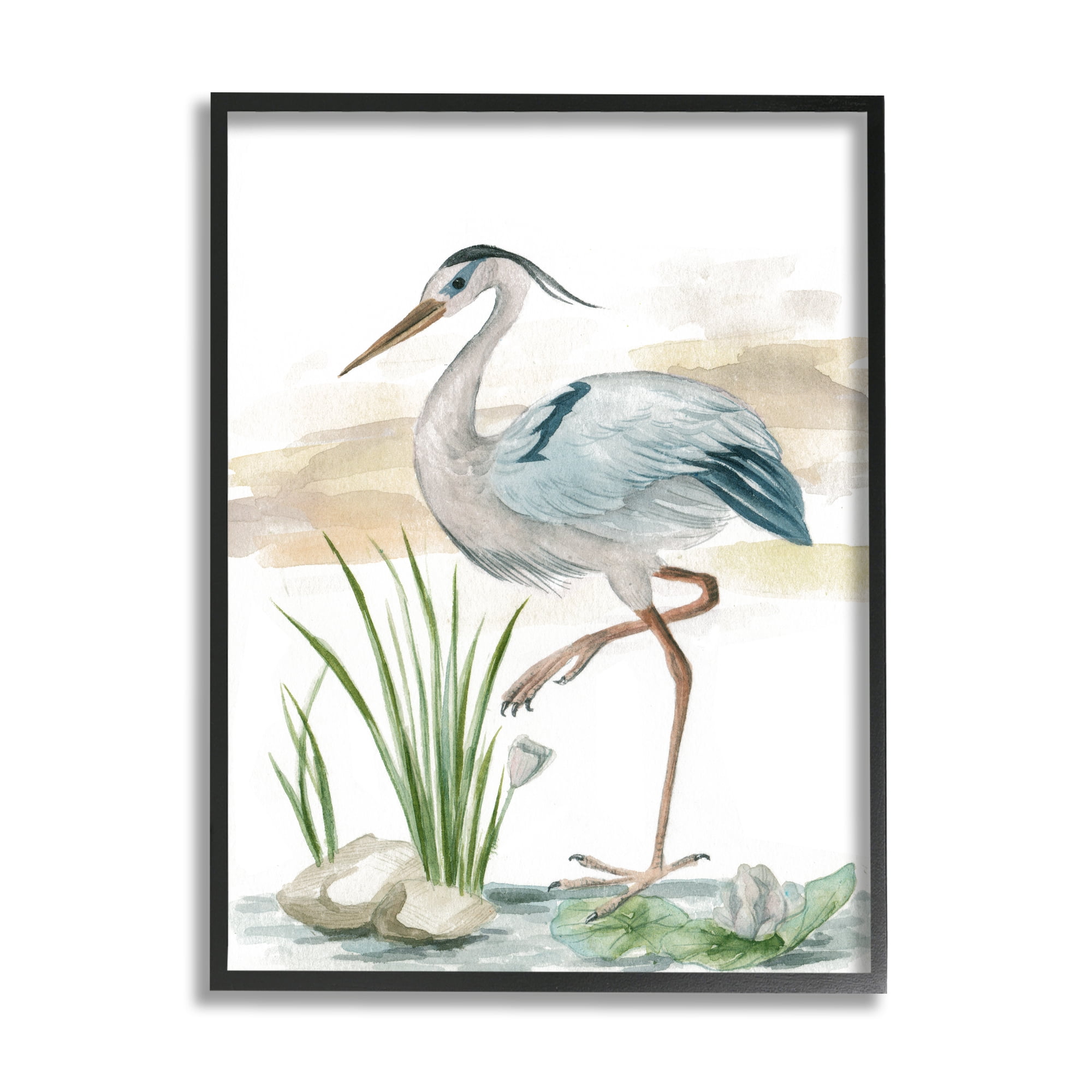 Stupell Industries Heron on Pond Painting Animals & Insects Painting Black Framed Art Print Wall Art, 24 x 30