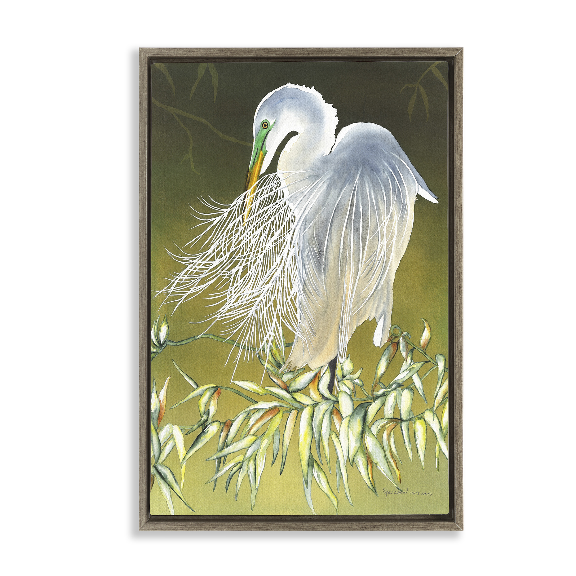 Stupell Industries Heron with Detailed Feathers Animals & Insects Painting Brown Floater Framed Canvas Art Print Wall Art, 17 x 25