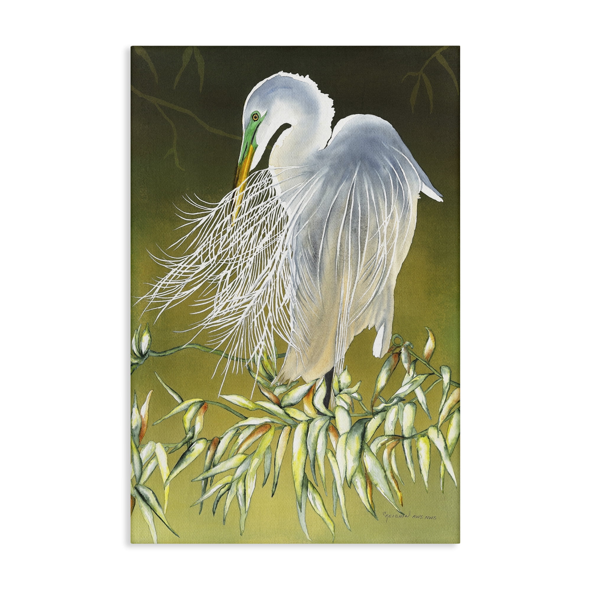 Stupell Industries Heron with Detailed Feathers Animals & Insects Painting Gallery Wrapped Canvas Art Print Wall Art, 24 x 36