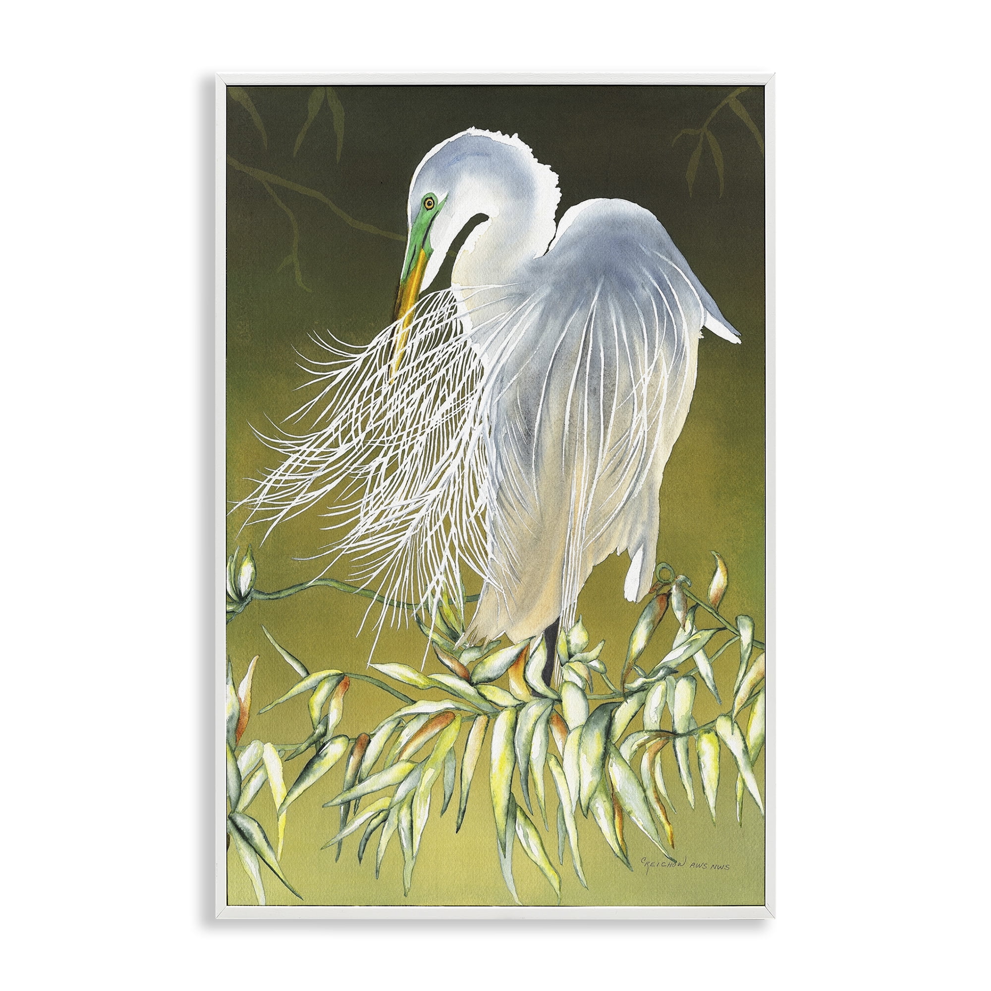 Stupell Industries Heron with Detailed Feathers Animals & Insects Painting White Framed Art Print Wall Art, 16 x 24