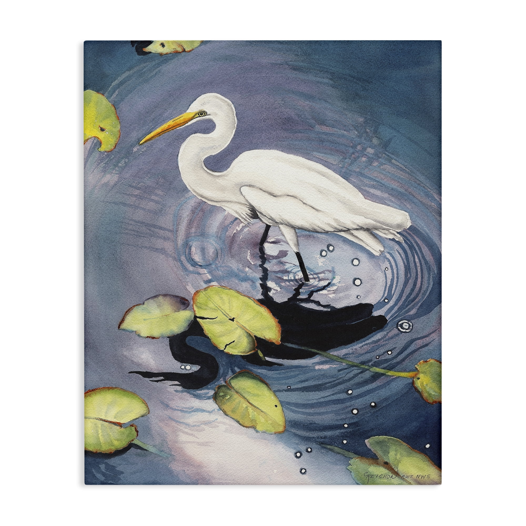 Stupell Industries Heron with Pond Ripples Animals & Insects Painting Gallery Wrapped Canvas Art Print Wall Art, 16 x 20