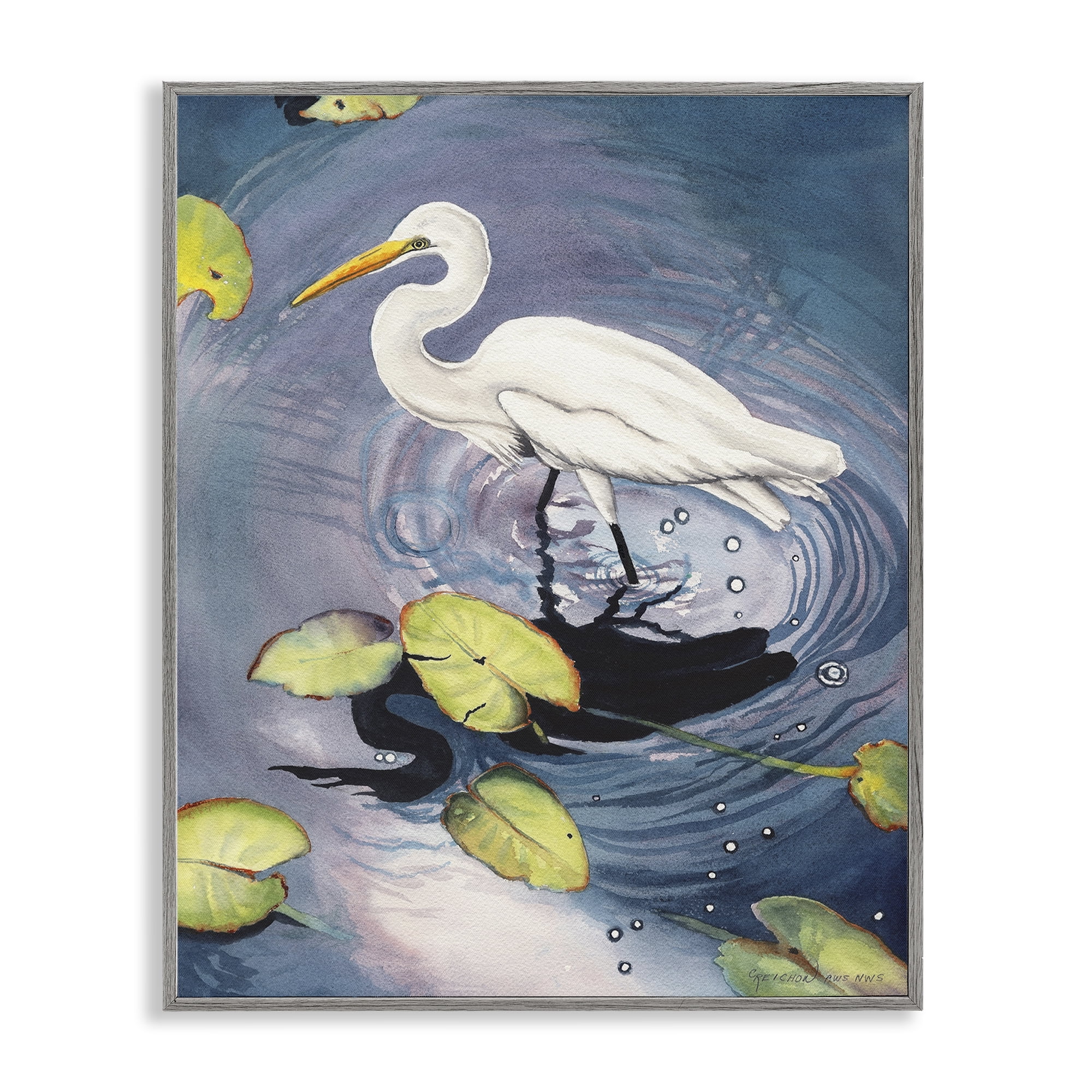 Stupell Industries Heron with Pond Ripples Animals & Insects Painting Gray Framed Art Print Wall Art, 11 x 14