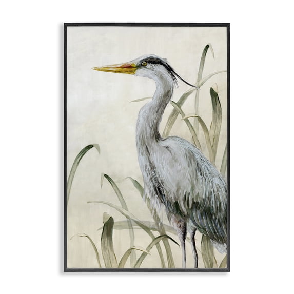 Stupell Industries Heron with Traditional Grasses Animals Painting Black Framed Art Print Wall Art, 16 x 24