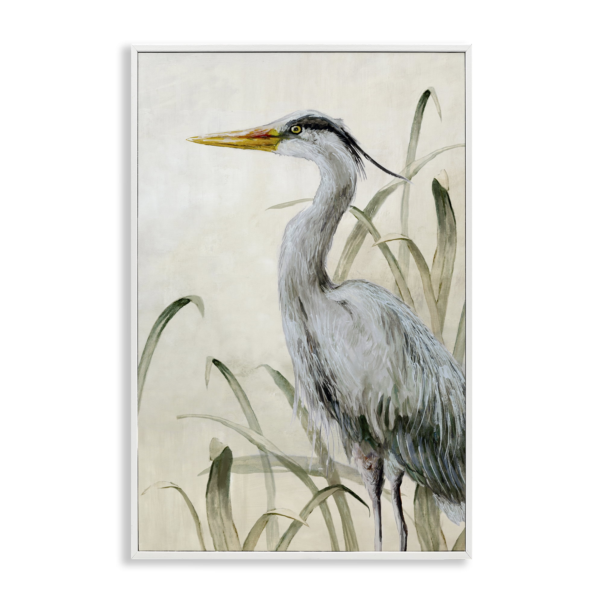 Stupell Industries Heron with Traditional Grasses Animals Painting White Framed Art Print Wall Art, 16 x 24
