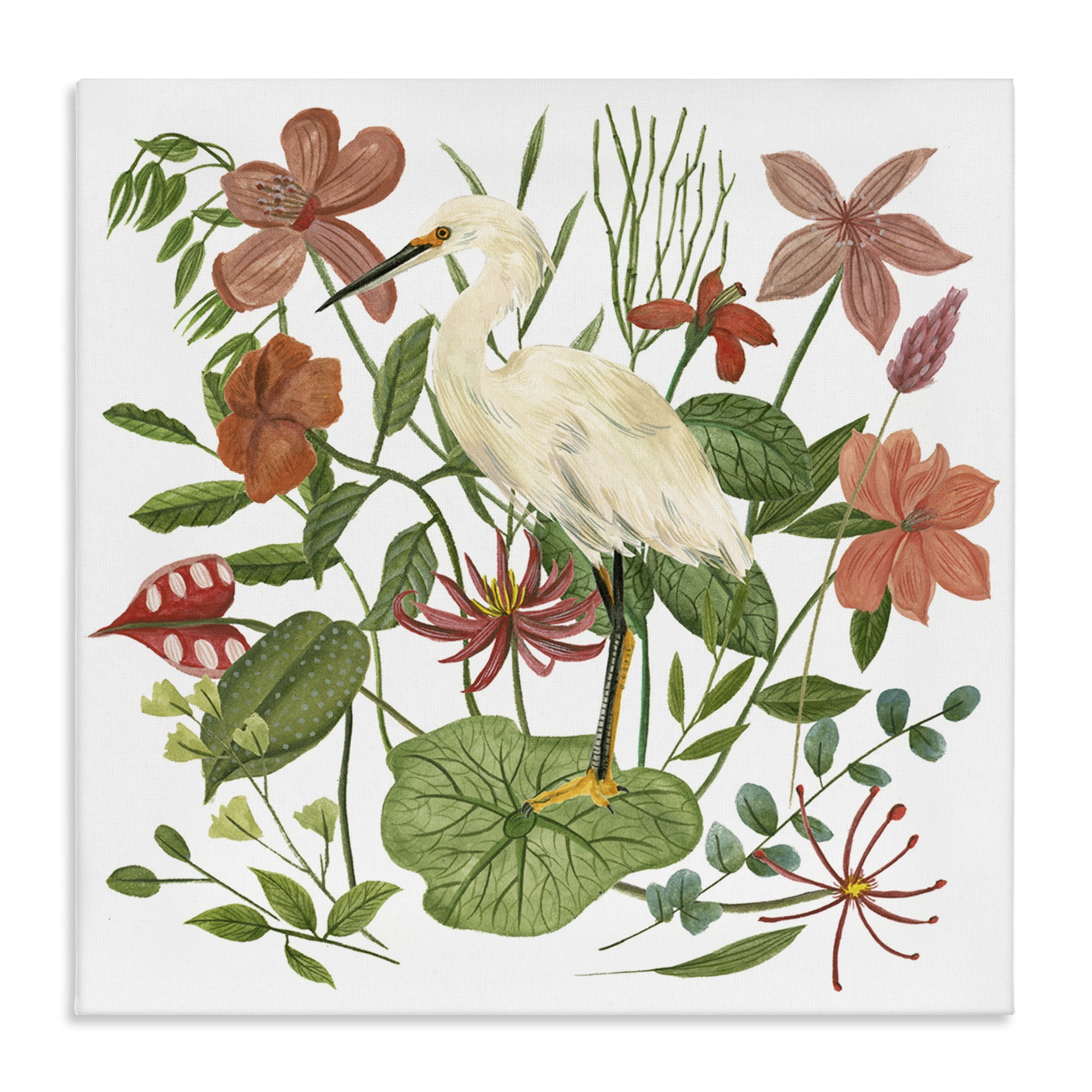 Stupell Industries Heron with Wild Florals Landscape Painting Gallery Wrapped Canvas Art Print Wall Art, 36 x 36