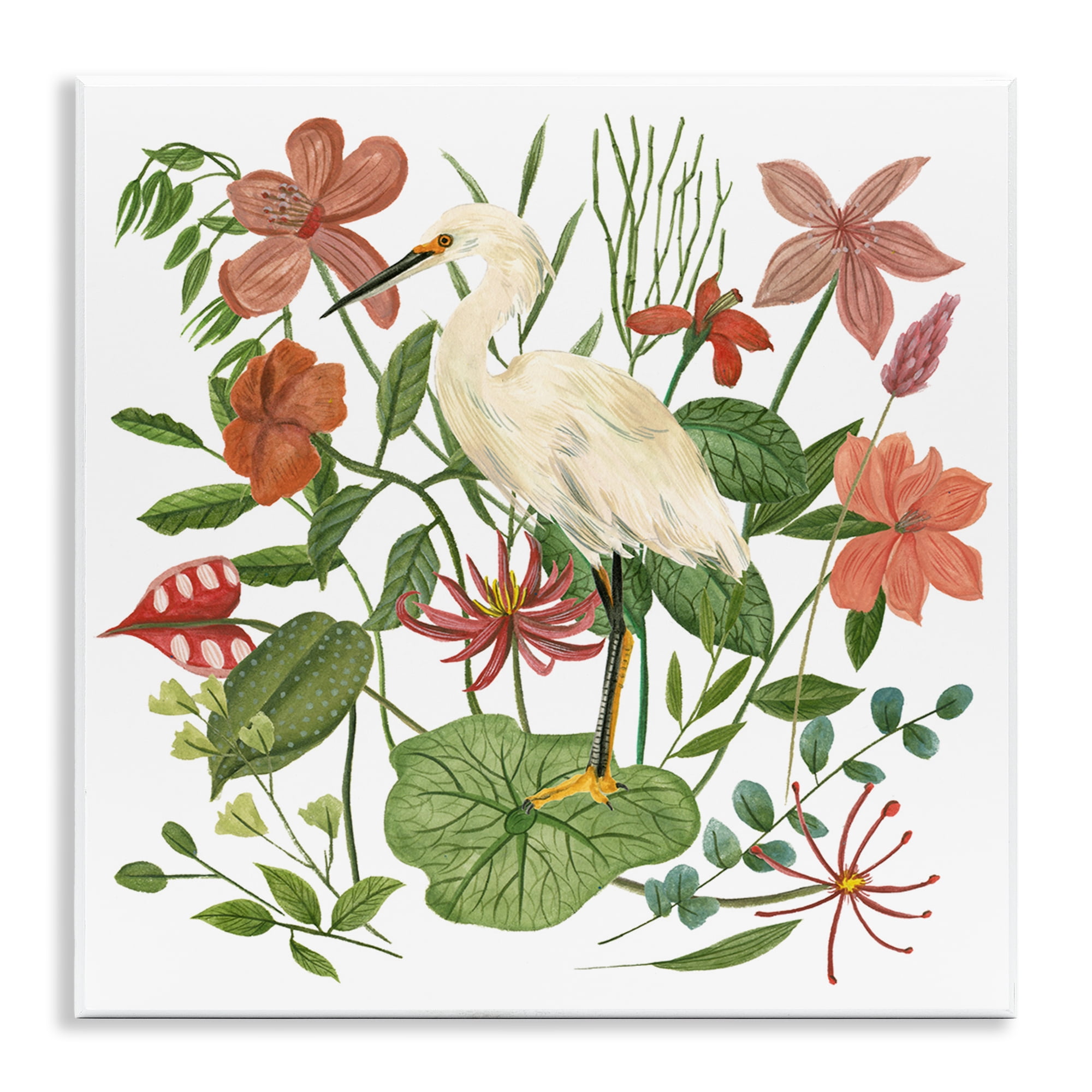 Stupell Industries Heron with Wild Florals Landscape Painting Unframed Art Print Wall Art, 12 x 12
