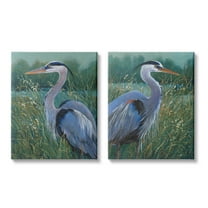 Stupell Industries Herons & Lake Landscape Animals & Insects Painting Gallery Wrapped Canvas Art Print Wall Art, 16 x 20, Set of 2