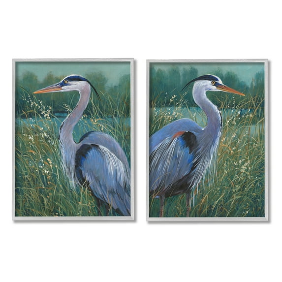 Stupell Industries Herons & Lake Landscape Animals & Insects Painting Gray Framed Art Print Wall Art, 16 x 20