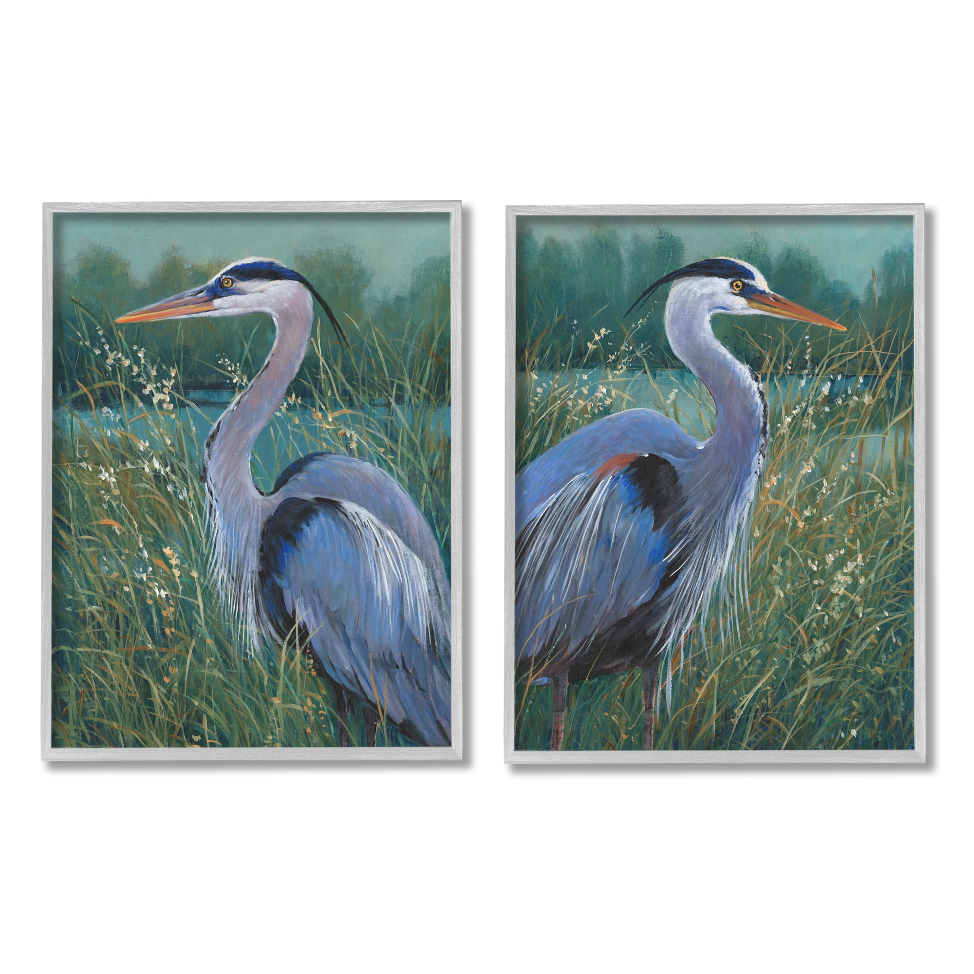 Stupell Industries Herons & Lake Landscape Animals & Insects Painting Gray Framed Art Print Wall Art, 24 x 30