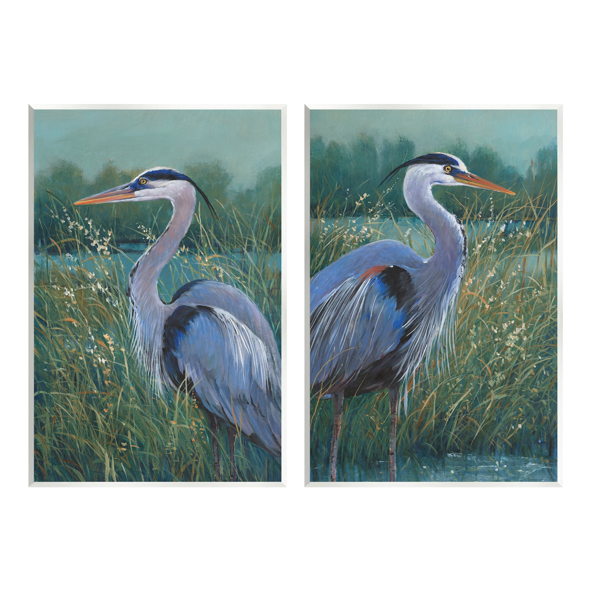 Stupell Industries Herons & Lake Landscape Animals & Insects Painting Unframed Art Print Wall Art, 13 x 19