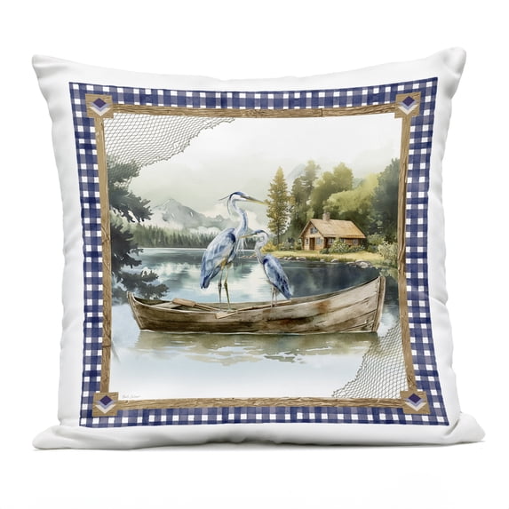 Stupell Industries Herons on Boat with Tartan Design by Nicole DeCamp Outdoor Printed Pillow