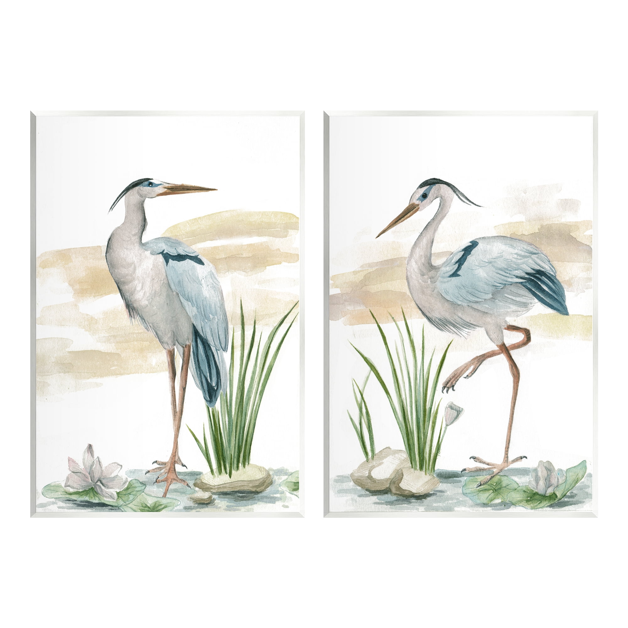 Stupell Industries Herons on Marsh Shore Animals & Insects Painting Unframed Art Print Wall Art, 13 x 19, Set of 2