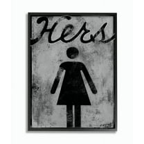 Stupell Industries Hers Distressed Bathroom Sign Graphic Art Black Framed Art Print Wall Art, 24x30, by World Art Group