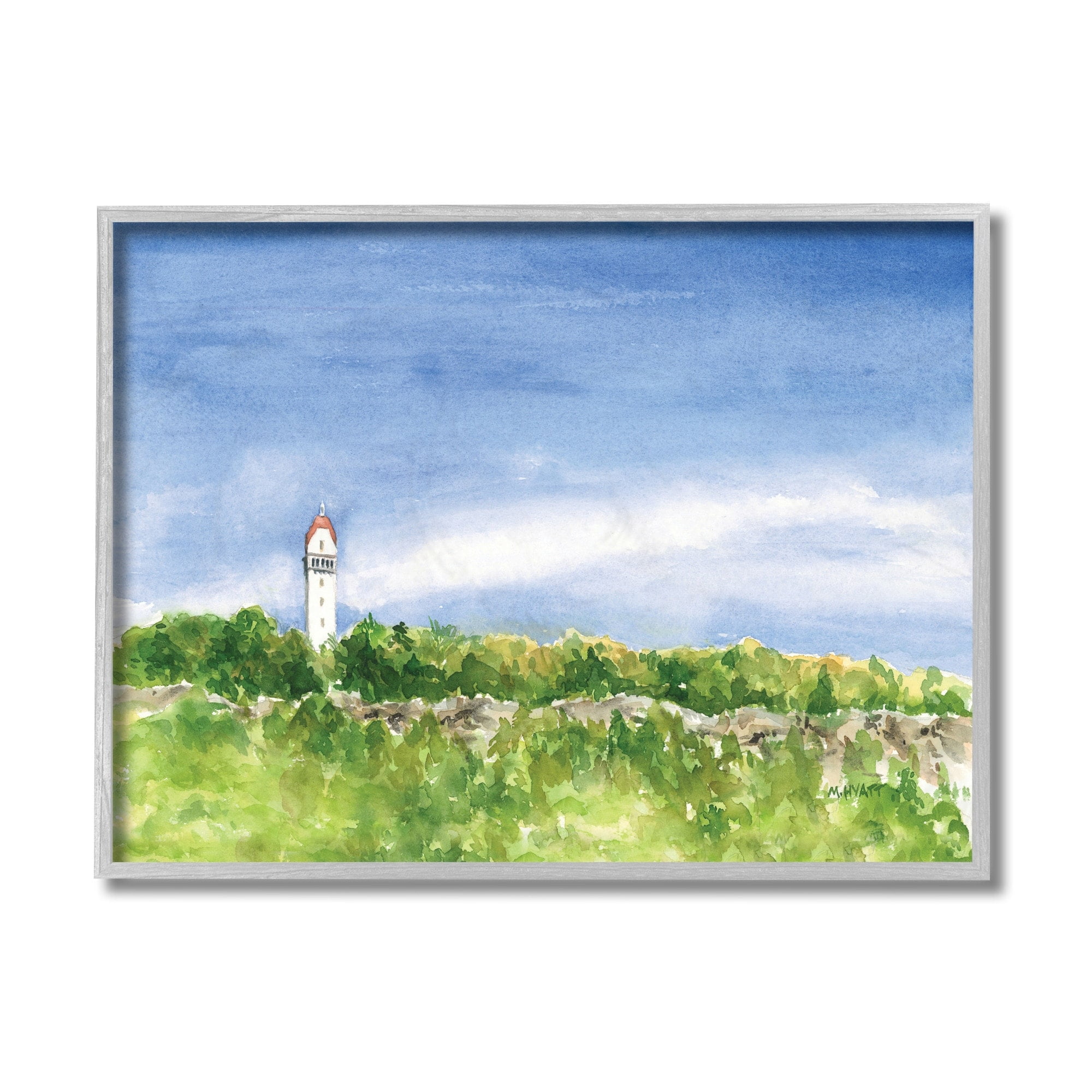 Stupell Industries Heublein Tower Forest Overlook Soft Watercolor Landscape Grey Framed, 11 x 14, Design by Melissa Hyatt LLC