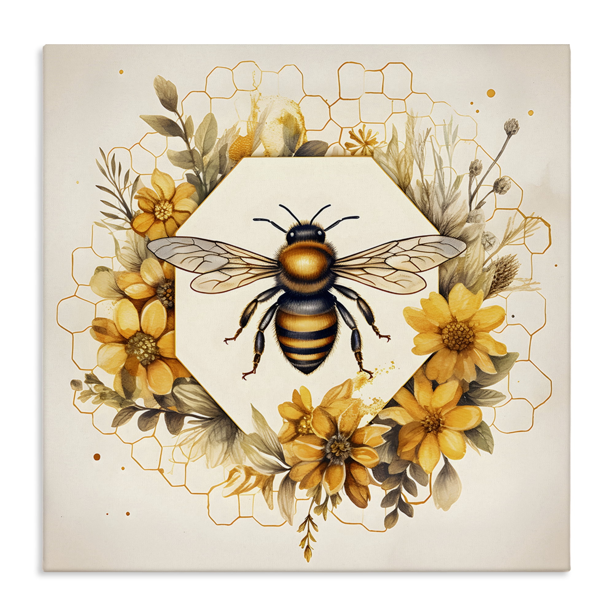 Stupell Industries Hexagon Bee Wreath Animals & Insects Painting Gallery Wrapped Canvas Art Print Wall Art, 17 x 17