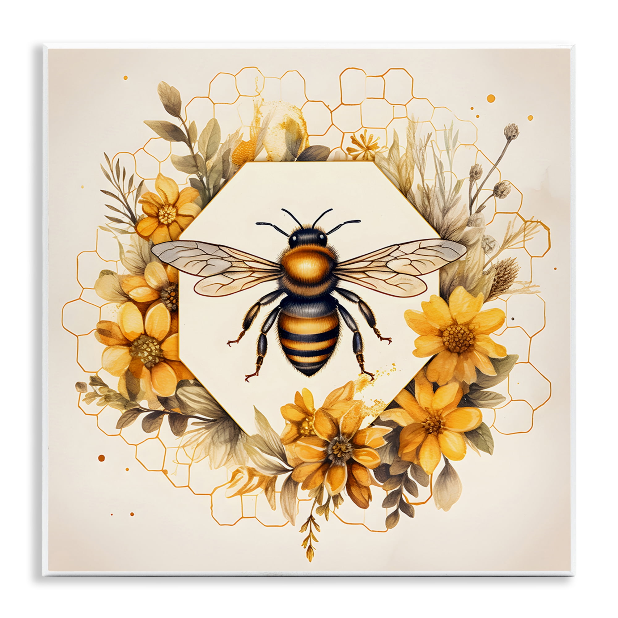 Stupell Industries Hexagon Bee Wreath Animals & Insects Painting Unframed Art Print Wall Art, 12 x 12