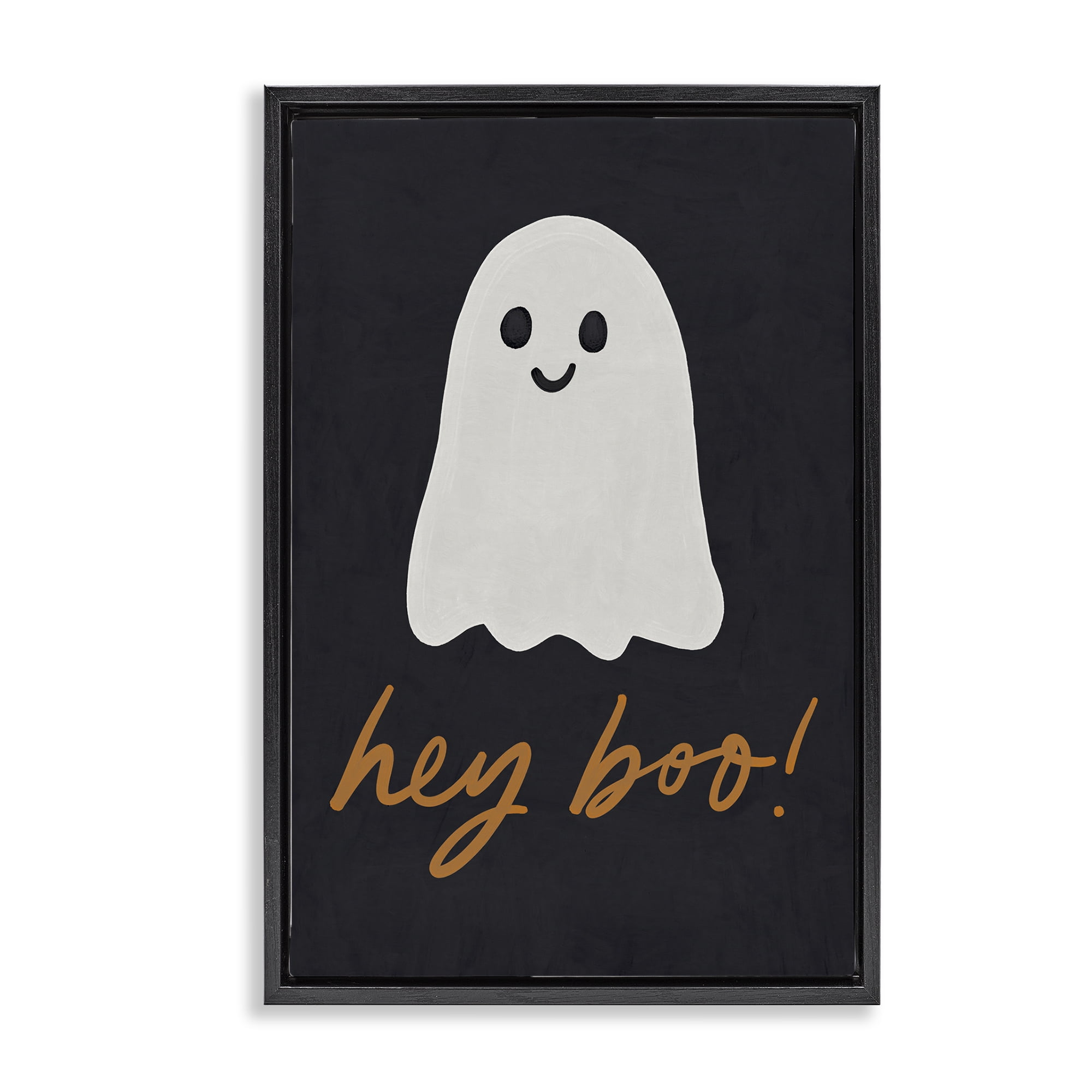 Stupell Industries Hey Boo Spooky Ghost Holiday Painting Black Floater Framed Canvas Art Print Wall Art, 21 x 31