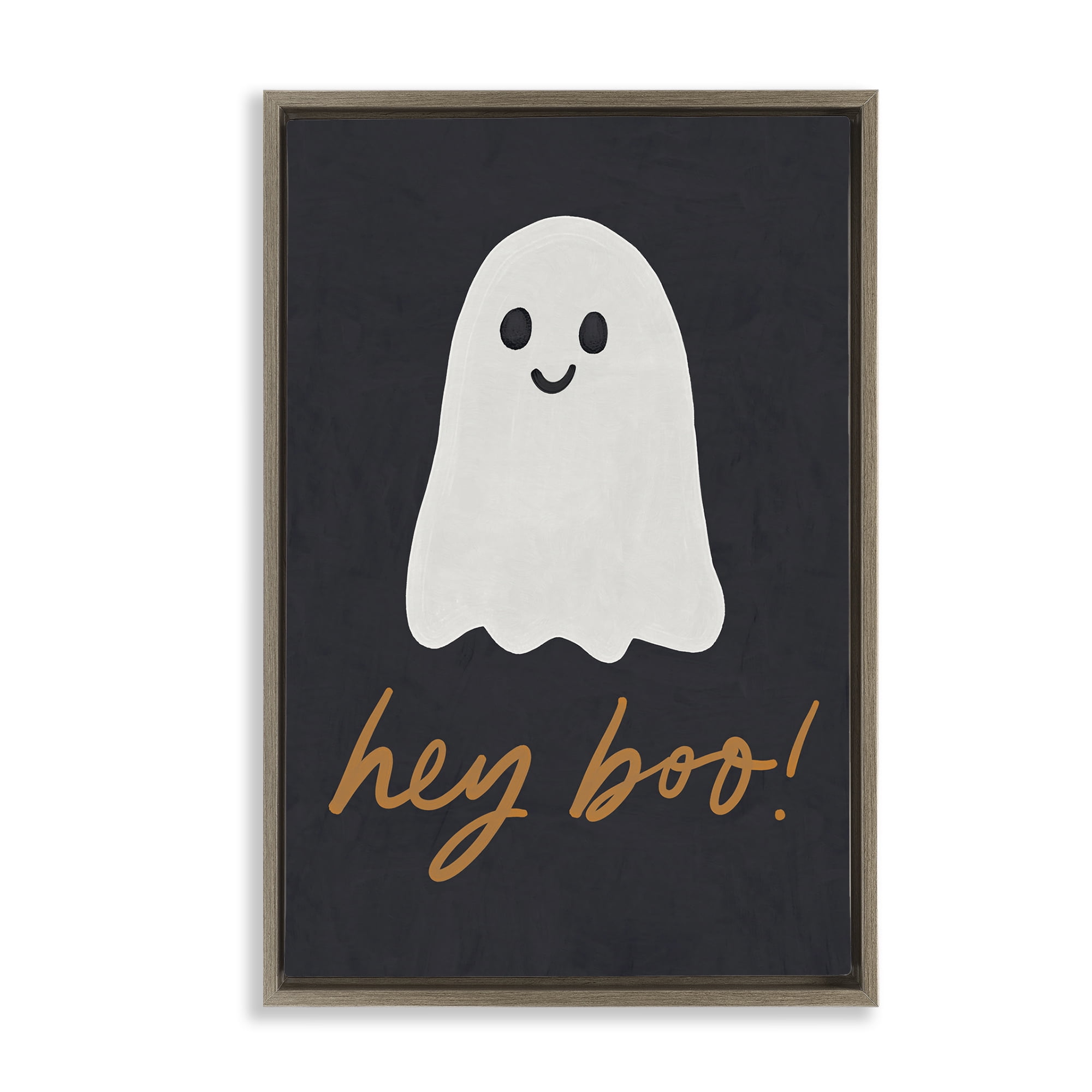 Stupell Industries Hey Boo Spooky Ghost Holiday Painting Brown Floater Framed Canvas Art Print Wall Art, 21 x 31