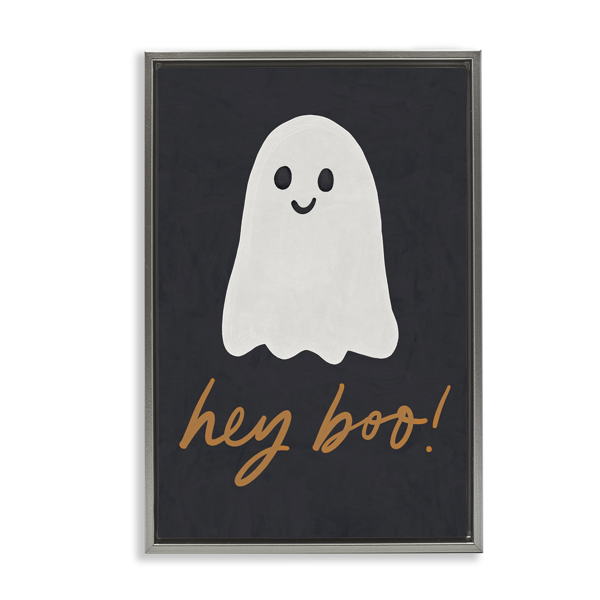 Stupell Industries Hey Boo Spooky Ghost Holiday Painting Gray Floater Framed Canvas Art Print Wall Art, 17 x 25