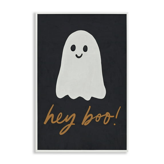 Stupell Industries Hey Boo Spooky Ghost Holiday Painting White Framed Art Print Wall Art, 20 x 30