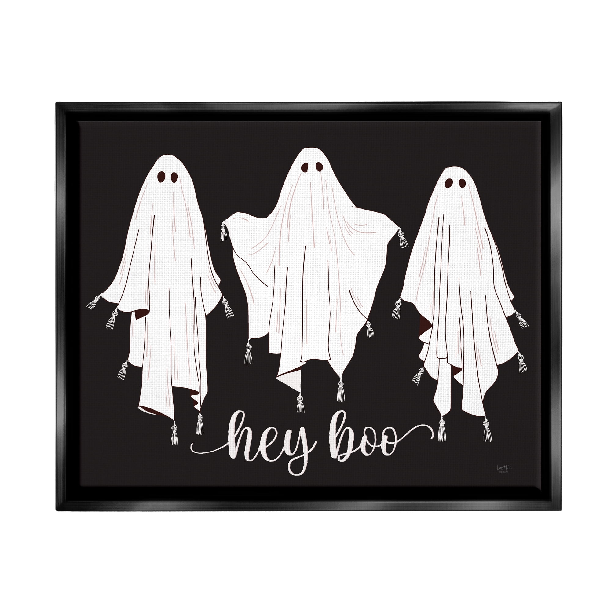 Stupell Industries Hey Boo Three Ghosts Holiday Painting Black Floater Framed Art Print Wall Art, 31 x 25