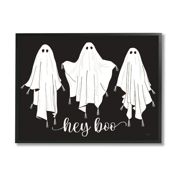 Stupell Industries Hey Boo Three Ghosts Holiday Painting Black Framed Art Print Wall Art, 14 x 11