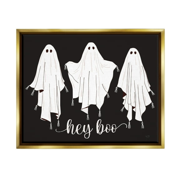 Stupell Industries Hey Boo Three Ghosts Holiday Painting Gold Floater Framed Art Print Wall Art, 21 x 17