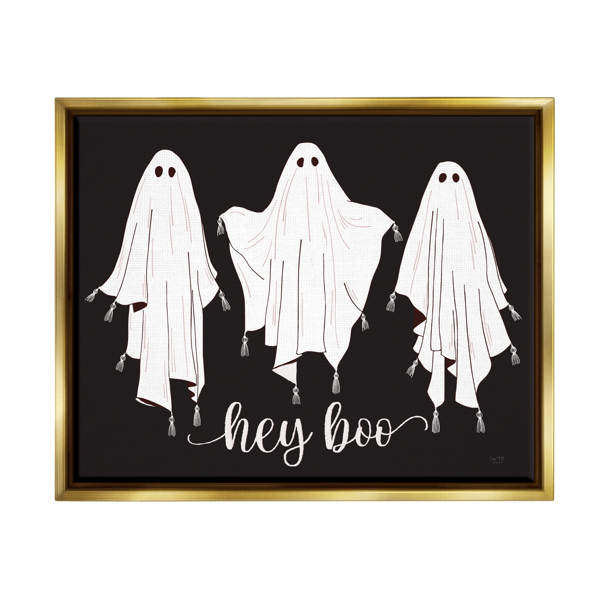 Stupell Industries Hey Boo Three Ghosts Holiday Painting Gold Floater Framed Art Print Wall Art, 31 x 25
