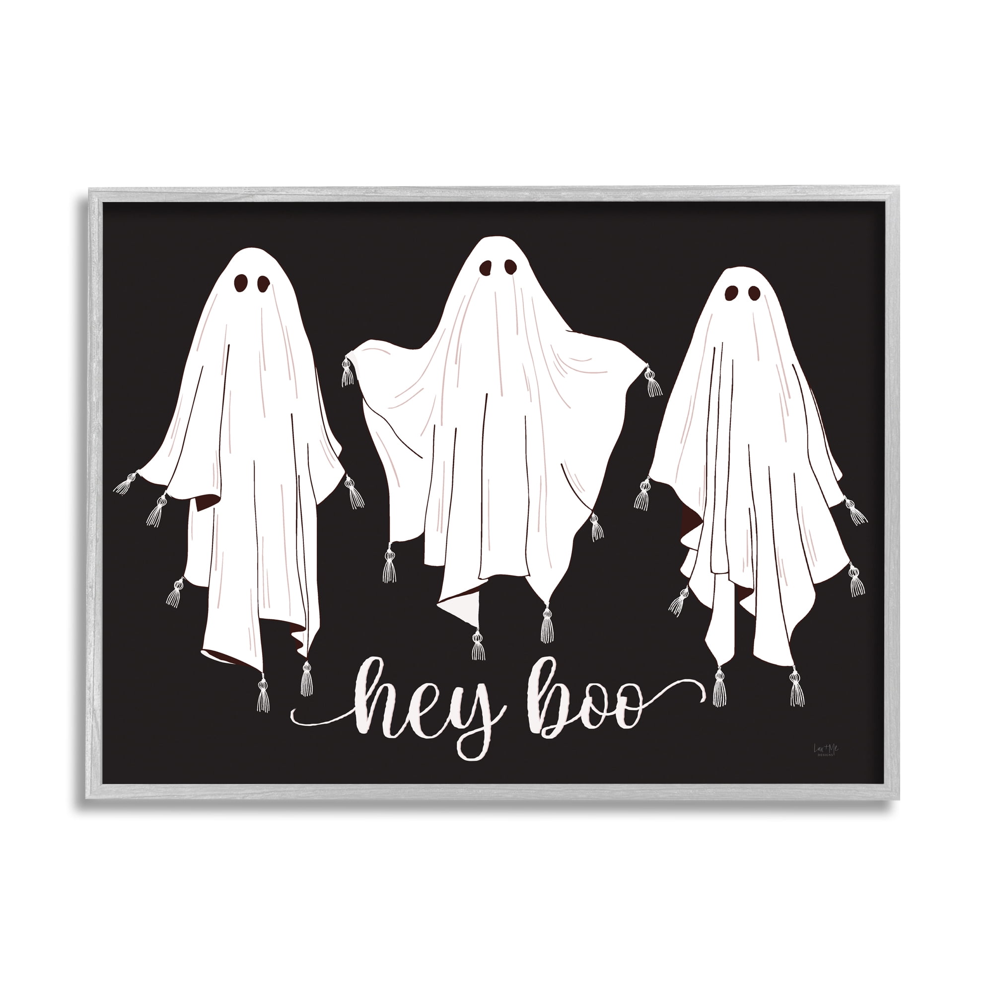 Stupell Industries Hey Boo Three Ghosts Holiday Painting Gray Framed Art Print Wall Art, 14 x 11