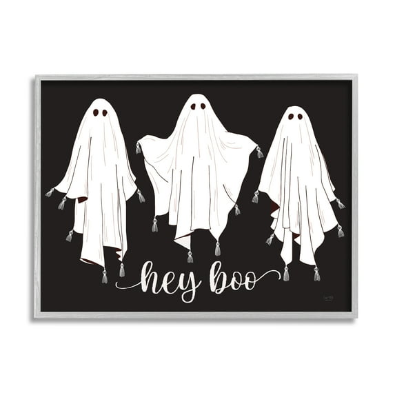 Stupell Industries Hey Boo Three Ghosts Holiday Painting Gray Framed Art Print Wall Art, 20 x 16