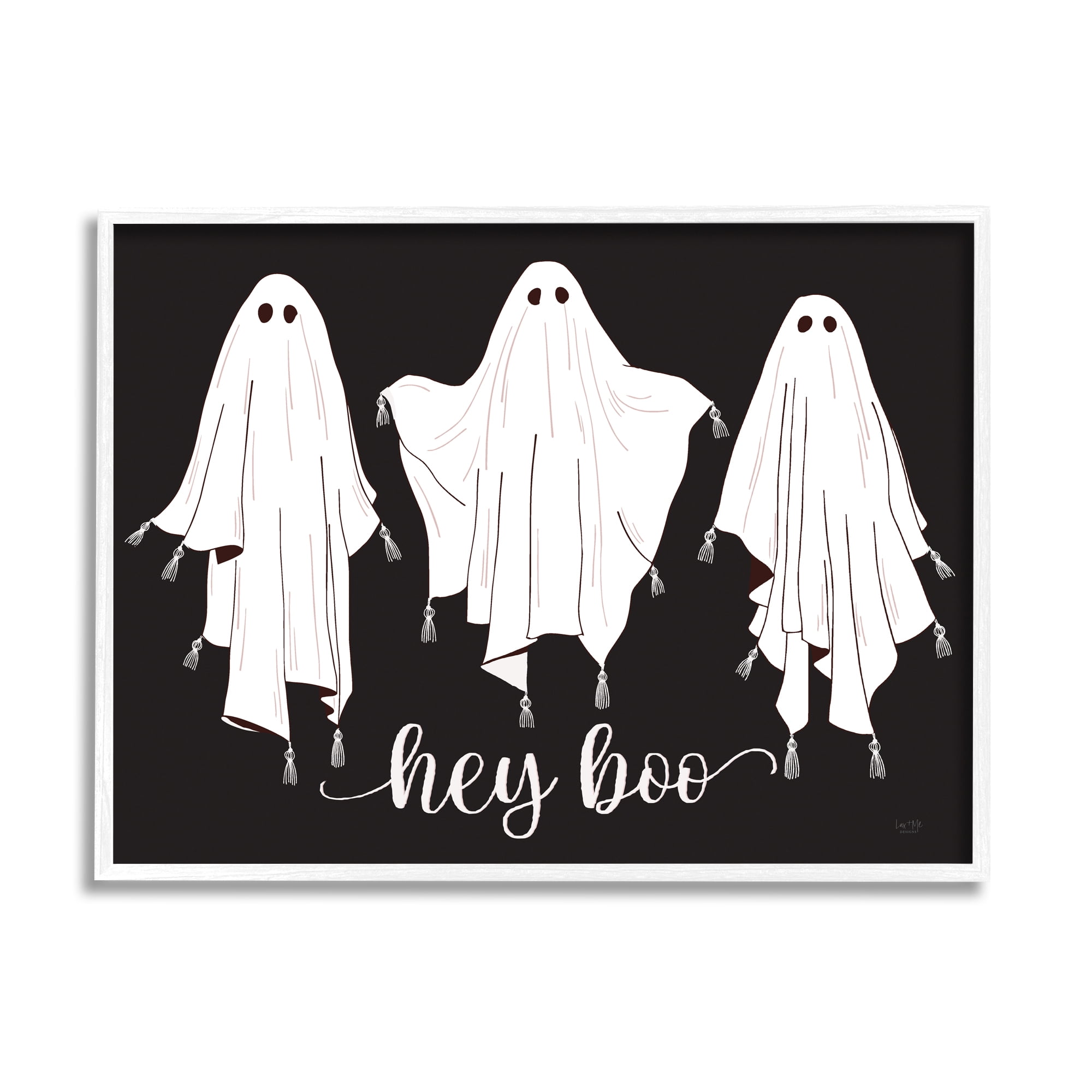 Stupell Industries Hey Boo Three Ghosts Holiday Painting White Framed Art Print Wall Art, 20 x 16