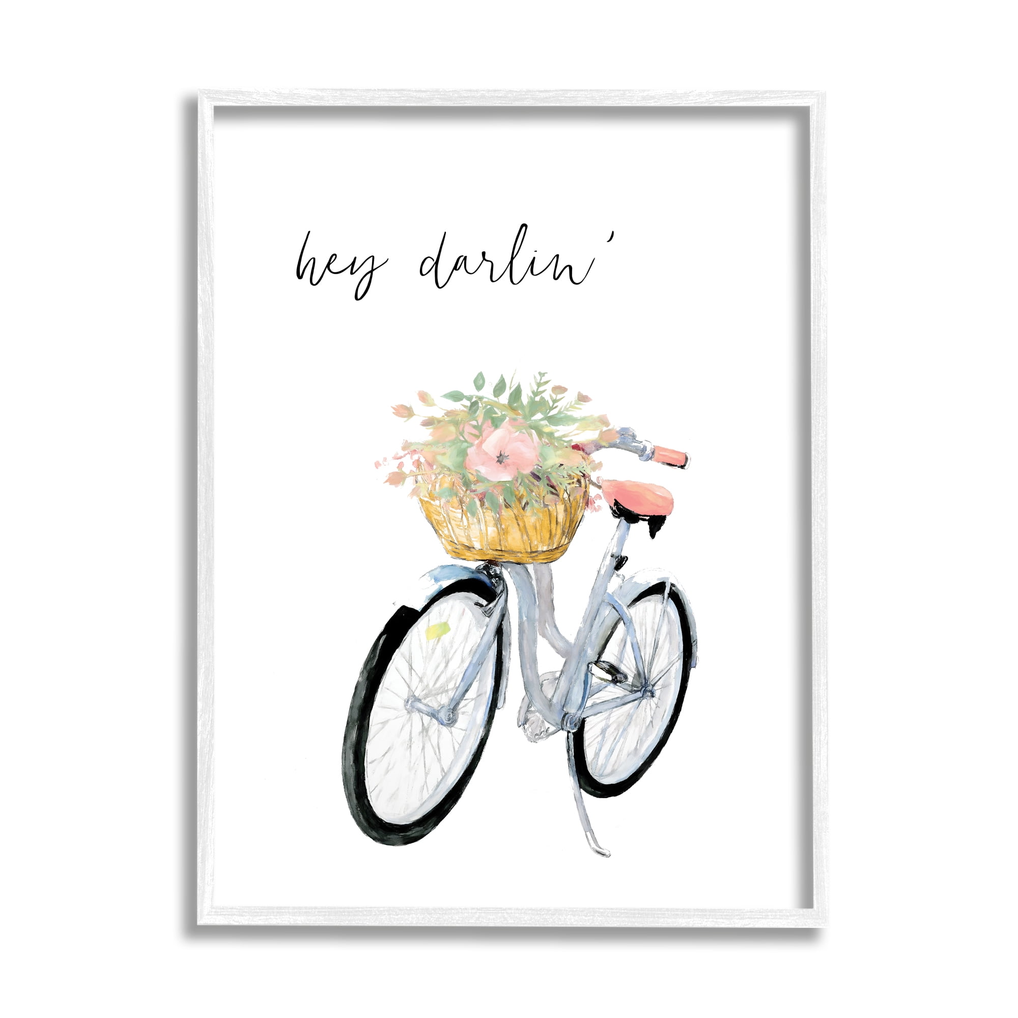 Stupell Industries Hey Darlin' Phrase Blue Handlebar Bicycle Floral Basket, 11 x 14, Designed by Dogwood Portfolio