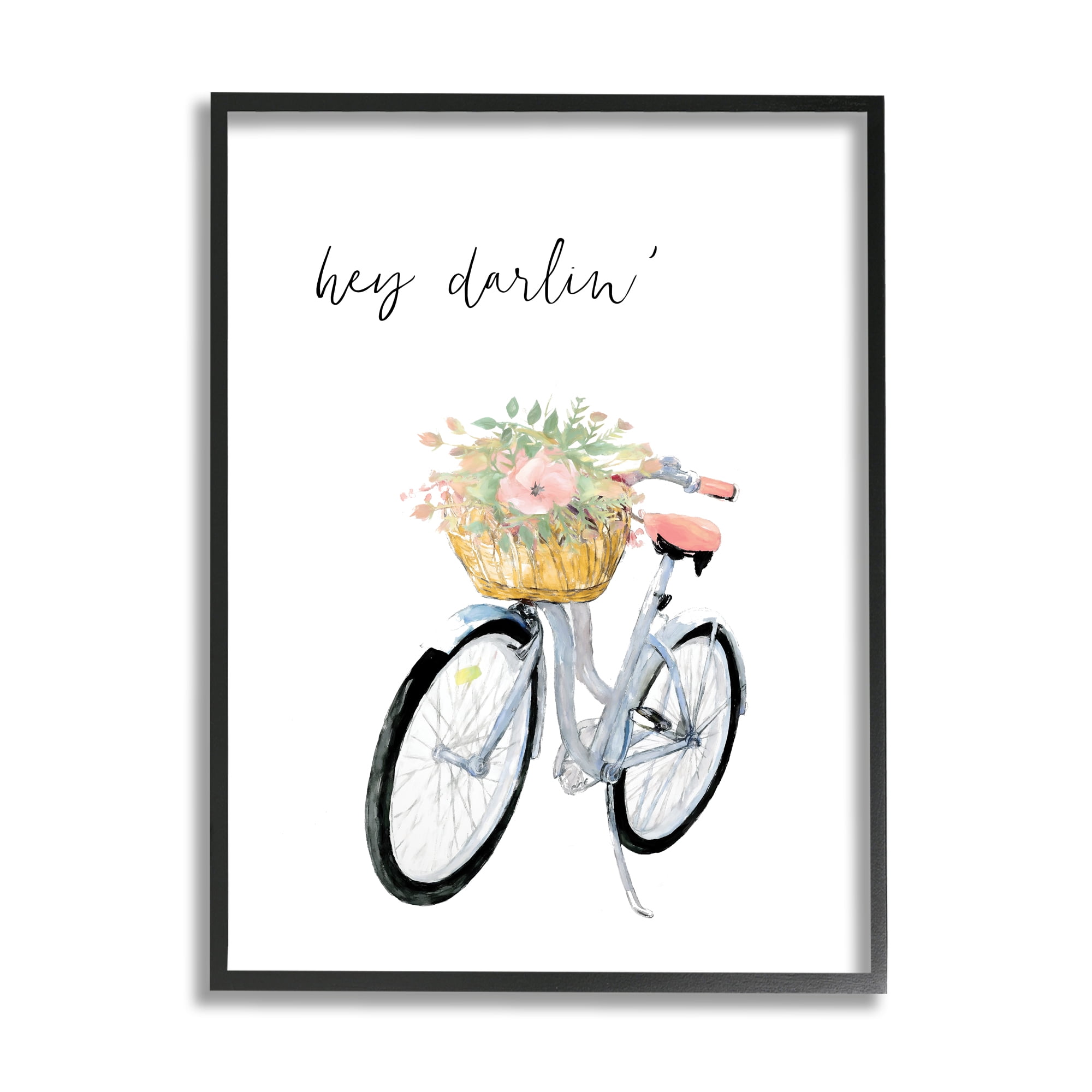Stupell Industries Hey Darlin' Phrase Blue Handlebar Bicycle Floral Basket, 11 x 14, Designed by Dogwood Portfolio