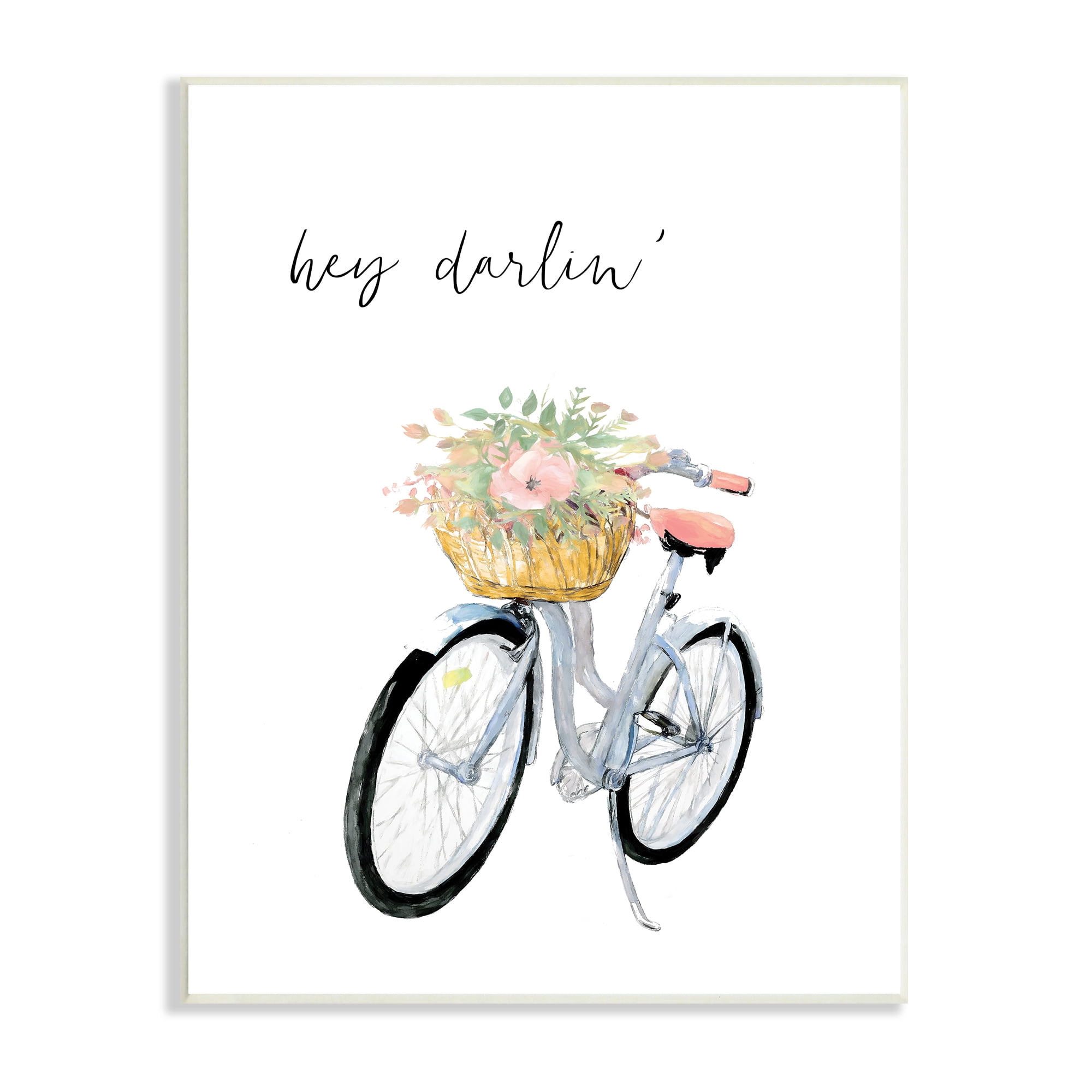 Stupell Industries Hey Darlin' Phrase Blue Handlebar Bicycle Floral Basket, 13 x 19, Designed by Dogwood Portfolio