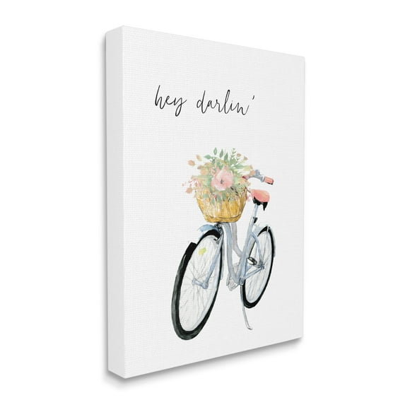 Stupell Industries Hey Darlin' Phrase Blue Handlebar Bicycle Floral Basket, 30 x 40, Designed by Dogwood Portfolio