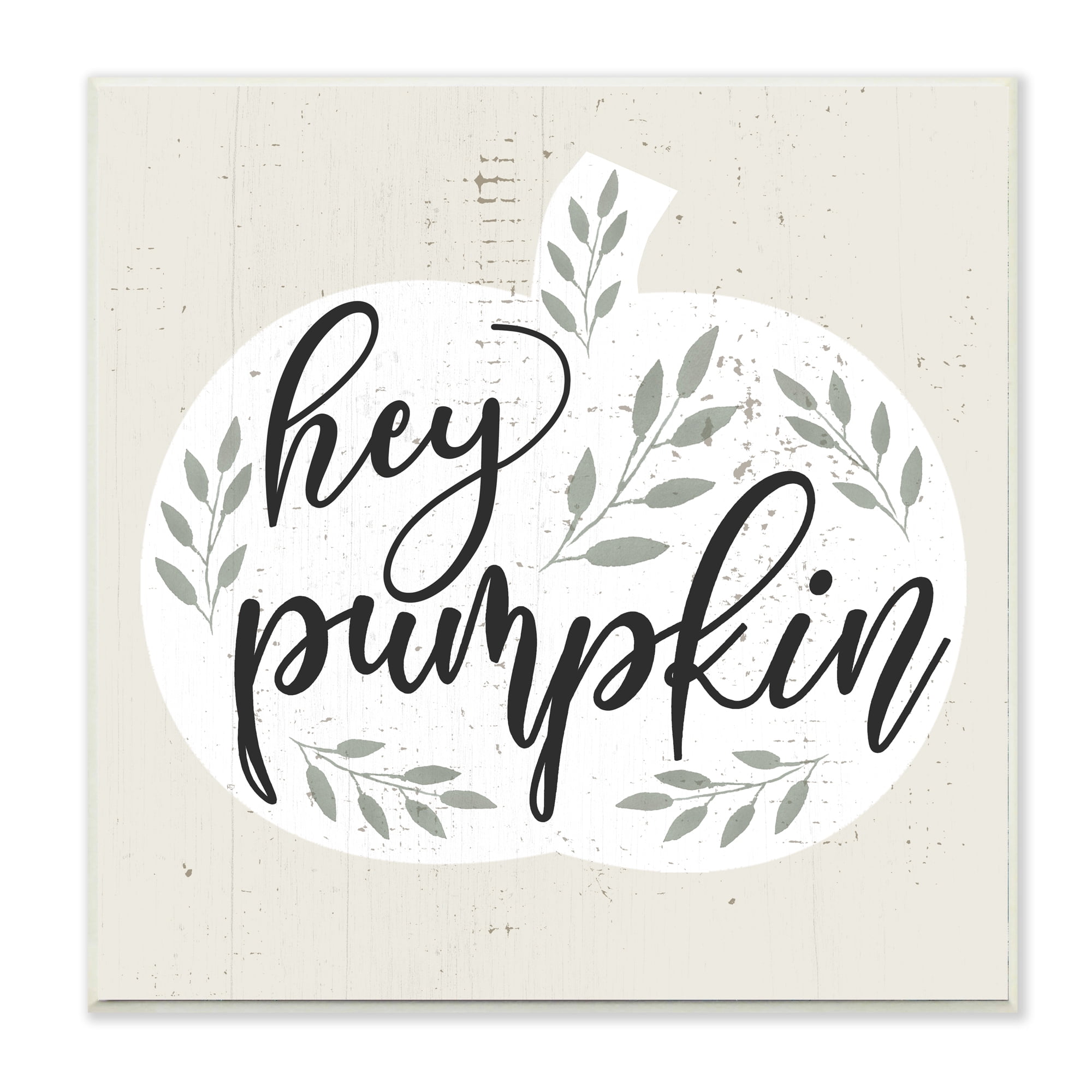 Stupell Industries Hey Pumpkin Phrase Charming Green Foliage Landscape Painting Wall Plaque Art Print Wall Art, 12 x 12