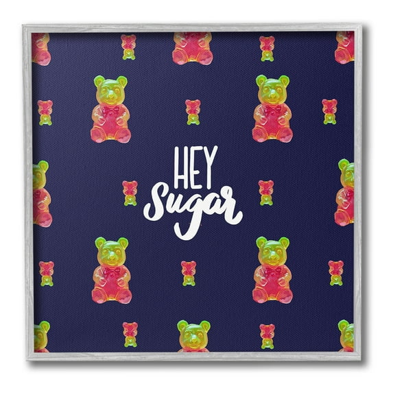 Stupell Industries Hey Sugar Candy Bear Food & Beverage Painting Gray Framed Art Print Wall Art, 24 x 24